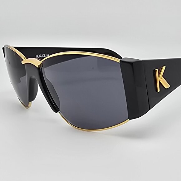 Krizia Mod. K45 Col. 784 Black Gold Frame Grey Lens Sunglasses Italy 58-17-122